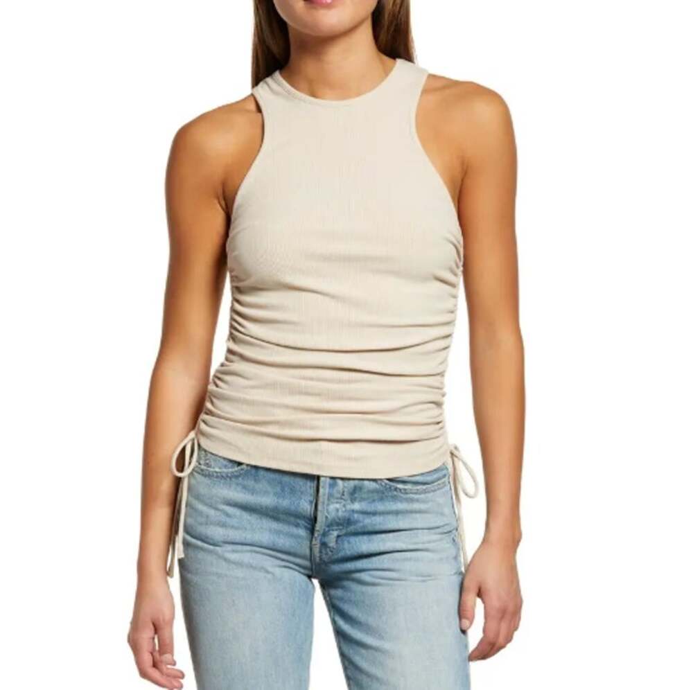 New ~ WAYF ~ Jayce Ruched Racer Tank Top Size L - Picture 1 of 9